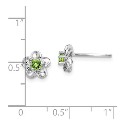 Sterling Silver 3mm Round Peridot Floral Stud Earrings – view 5