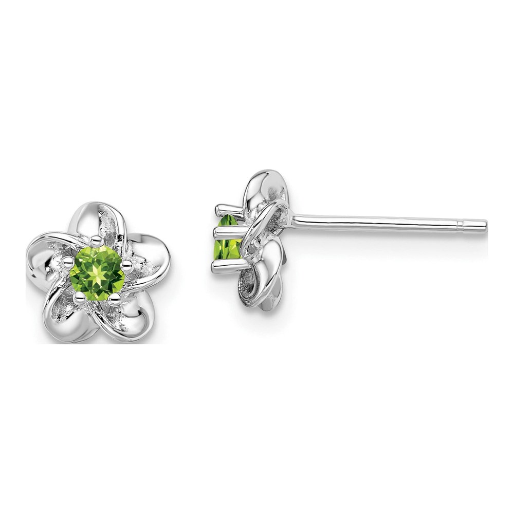Sterling Silver 3mm Round Peridot Floral Stud Earrings