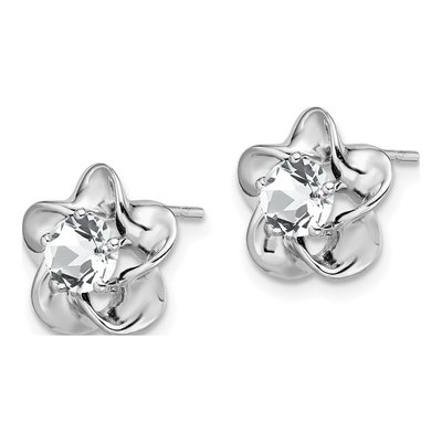 Sterling Silver 5.01mm Round Lab-Created White Topaz Floral Stud Earrings – view 3