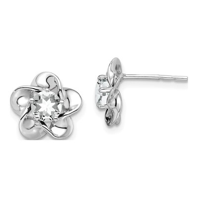 Sterling Silver 5.01mm Round Lab-Created White Topaz Floral Stud Earrings