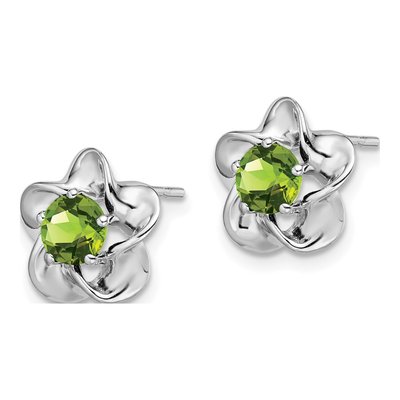 Sterling Silver 5.01mm Round Peridot Floral Button Stud Earrings – view 3