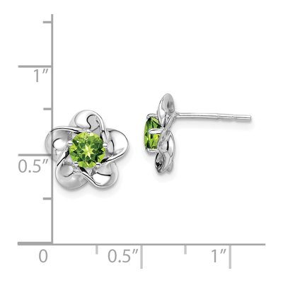 Sterling Silver 5.01mm Round Peridot Floral Button Stud Earrings – view 5