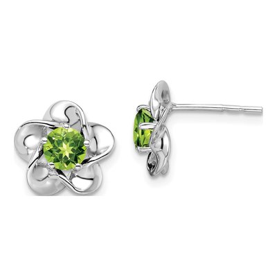 Sterling Silver 5.01mm Round Peridot Floral Button Stud Earrings