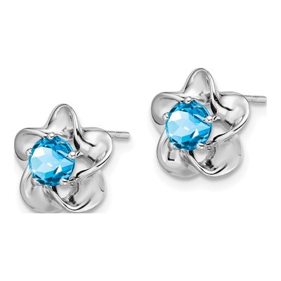 Sterling Silver 5.01mm Round Lab-Created Swiss Blue Topaz Floral Stud Earrings – view 3