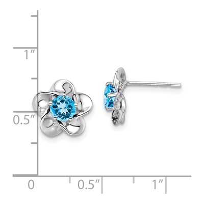 Sterling Silver 5.01mm Round Lab-Created Swiss Blue Topaz Floral Stud Earrings – view 5