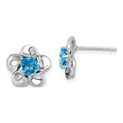 Sterling Silver 5.01mm Round Lab-Created Swiss Blue Topaz Floral Stud Earrings