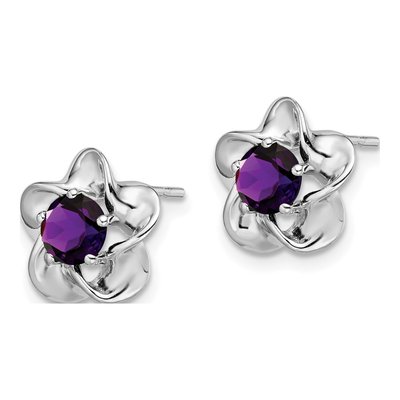 Sterling Silver 5.01mm Round Amethyst Floral Stud Earrings – view 3