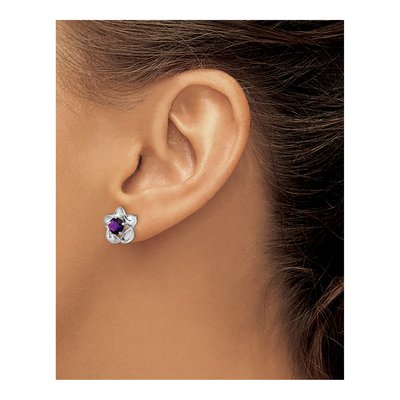 Sterling Silver 5.01mm Round Amethyst Floral Stud Earrings – view 4