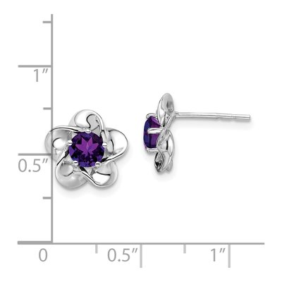 Sterling Silver 5.01mm Round Amethyst Floral Stud Earrings – view 5