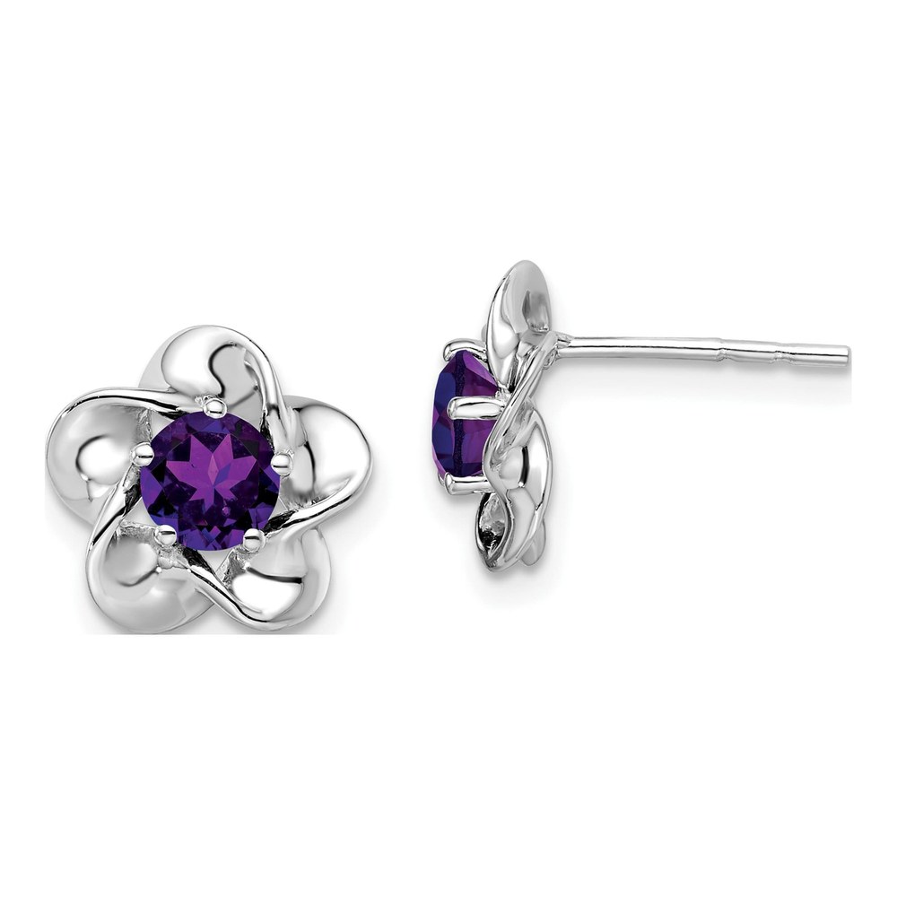 Sterling Silver 5.01mm Round Amethyst Floral Stud Earrings