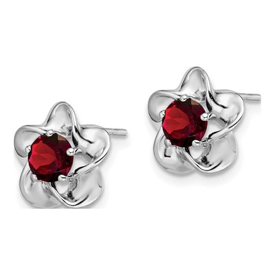 Sterling Silver 5.01mm Round Garnet Floral Stud Earrings – view 3