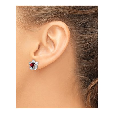 Sterling Silver 5.01mm Round Garnet Floral Stud Earrings – view 4