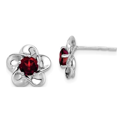 Sterling Silver 5.01mm Round Garnet Floral Stud Earrings