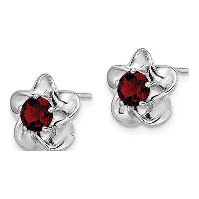 Sterling Silver 5.01mm Round Lab-Created Ruby Floral Stud Earrings – view 3