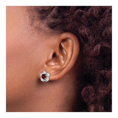Sterling Silver 5.01mm Round Lab-Created Ruby Floral Stud Earrings – view 4