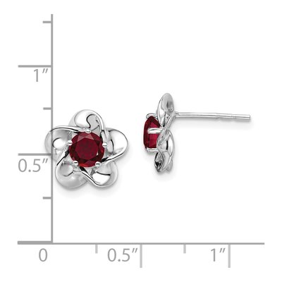 Sterling Silver 5.01mm Round Lab-Created Ruby Floral Stud Earrings – view 5