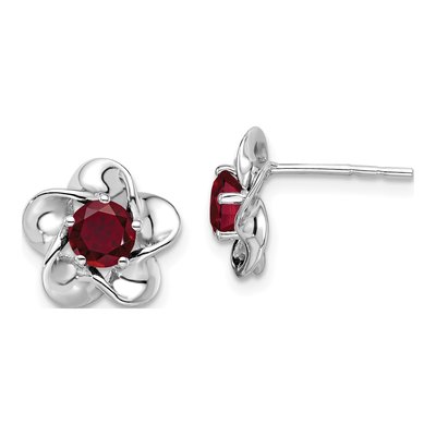 Sterling Silver 5.01mm Round Lab-Created Ruby Floral Stud Earrings