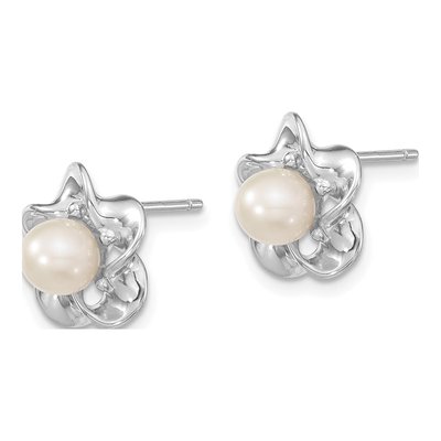 Sterling Silver 5.01mm Round Cultured Pearl Floral Stud Earrings – view 2