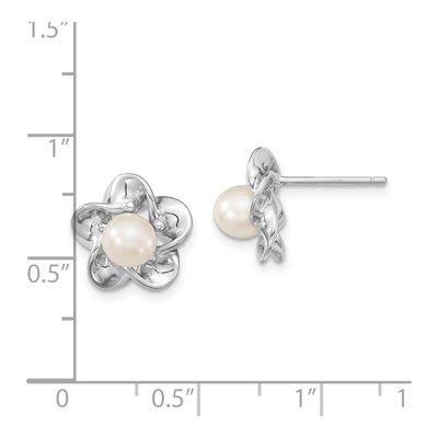Sterling Silver 5.01mm Round Cultured Pearl Floral Stud Earrings – view 4
