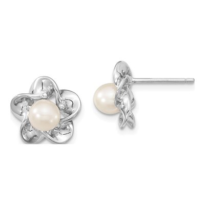 Sterling Silver 5.01mm Round Cultured Pearl Floral Stud Earrings