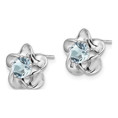 Sterling Silver 5.01mm Round Aquamarine Floral Stud Earrings – view 3