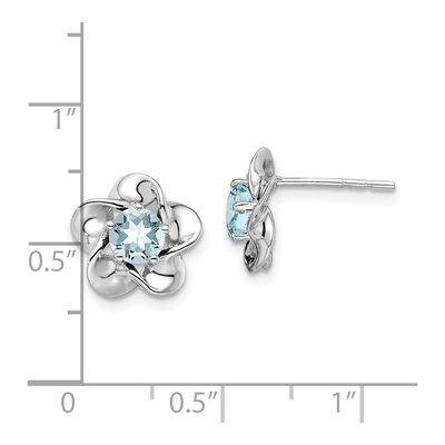 Sterling Silver 5.01mm Round Aquamarine Floral Stud Earrings – view 5