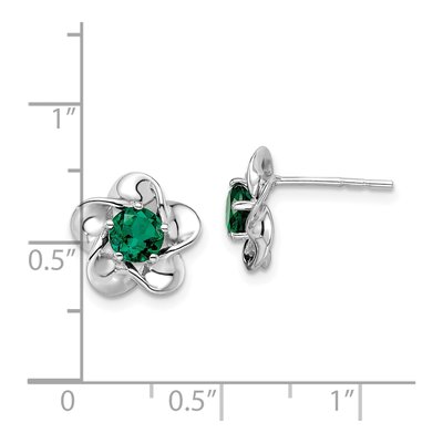 Sterling Silver 5.01mm Round Lab-Created Emerald Floral Stud Earrings – view 5