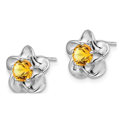 Sterling Silver 5.01mm Round Citrine Floral Stud Earrings – view 3