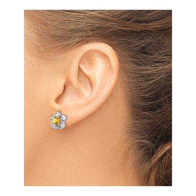 Sterling Silver 5.01mm Round Citrine Floral Stud Earrings – view 4