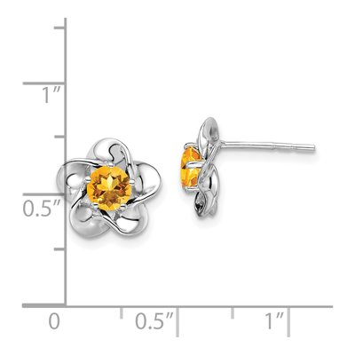 Sterling Silver 5.01mm Round Citrine Floral Stud Earrings – view 5