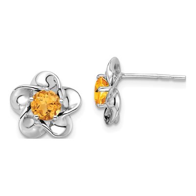 Sterling Silver 5.01mm Round Citrine Floral Stud Earrings