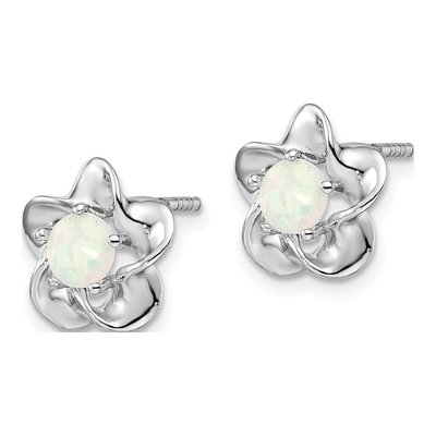 Sterling Silver 5.01mm Round Lab-Created Opal Floral Stud Earrings – view 3