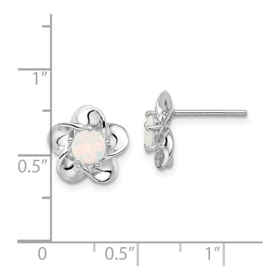 Sterling Silver 5.01mm Round Lab-Created Opal Floral Stud Earrings – view 5