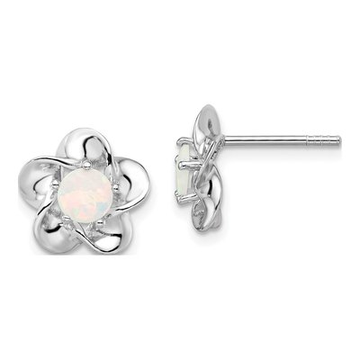 Sterling Silver 5.01mm Round Lab-Created Opal Floral Stud Earrings