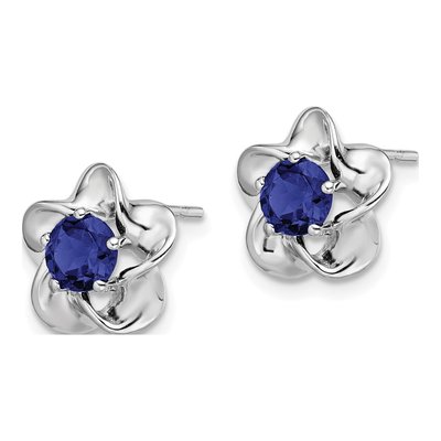 Sterling Silver 5.01mm Round Lab-Created Sapphire Floral Stud Earrings – view 3