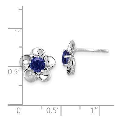 Sterling Silver 5.01mm Round Lab-Created Sapphire Floral Stud Earrings – view 5