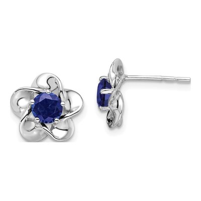 Sterling Silver 5.01mm Round Lab-Created Sapphire Floral Stud Earrings
