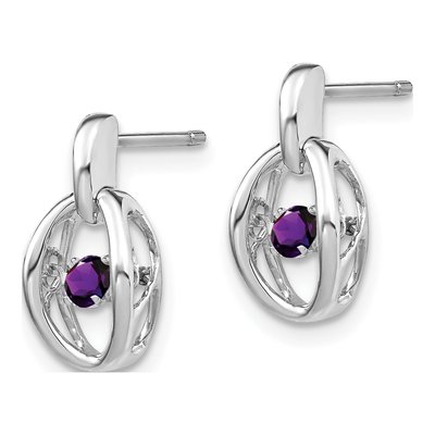 Sterling Silver Amethyst Birthstone Dangle Earrings – view 3