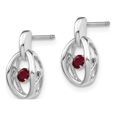 Sterling Silver Ruby Birthstone July Dangle Earrings – view 3