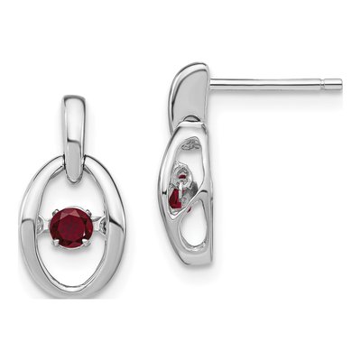 Sterling Silver Ruby Birthstone July Dangle Earrings
