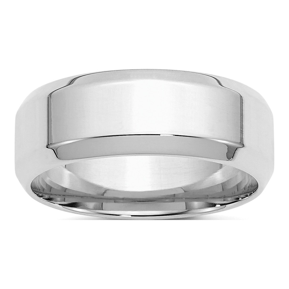 Sterling Silver Rhodium-Plated 8mm Bevel Edge Size 4 Band