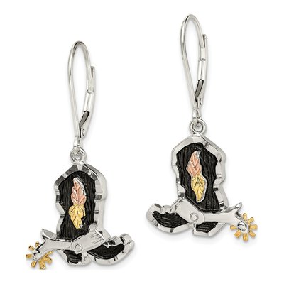 Sterling Silver Black Hills Cowboy Boot Spur Leverback Earrings – view 2