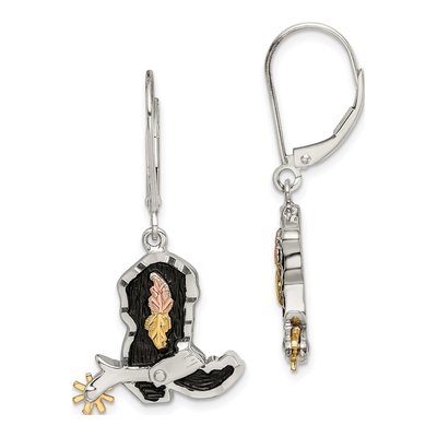 Sterling Silver Black Hills Cowboy Boot Spur Leverback Earrings