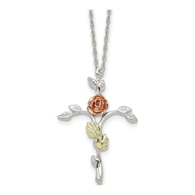 Sterling Silver Black Hills Floral Cross Pendant Necklace