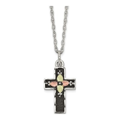 Sterling Silver Black Hills Antiqued Cross Pendant Necklace