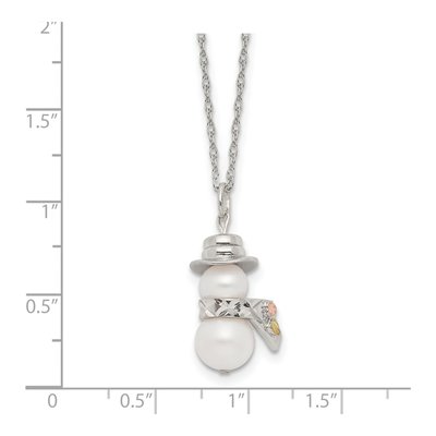 Sterling Silver Simulated Pearl Hills Snowman Pendant Necklace – view 2