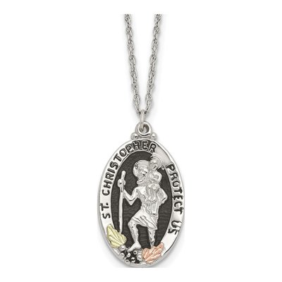 Sterling Silver Black Hills St Christopher Pendant Necklace