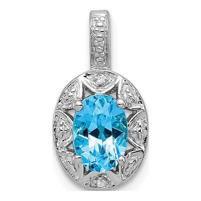 Sterling Silver Swiss Blue Topaz & Diamond Pendant