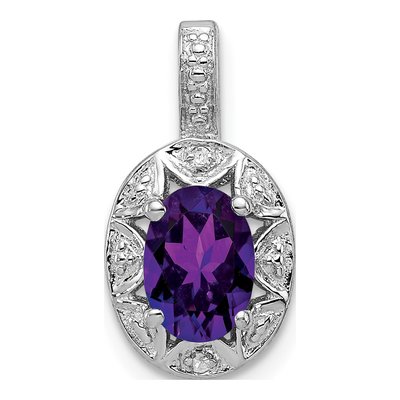 Sterling Silver Amethyst & Diamond Birthstone Pendant