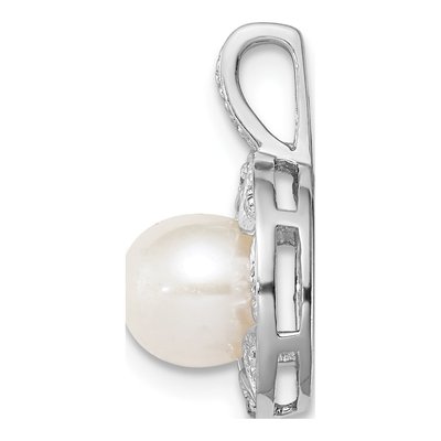Sterling Silver Freshwater Cultured Pearl & Diamond June Birthstone Pendant – view 3